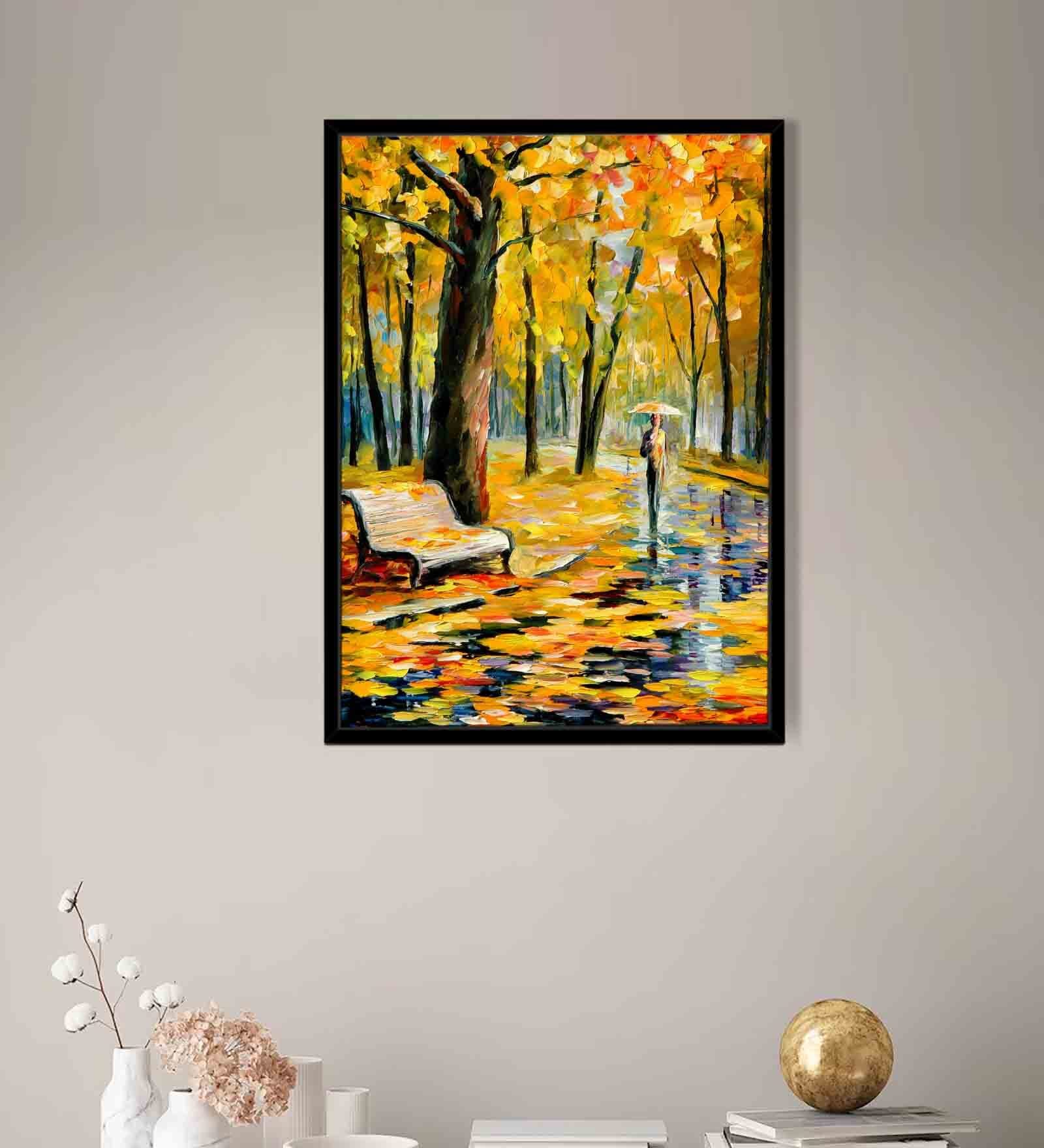 Rain Park Multicolour Synthetic Wood Framed Canvas Wall Painting