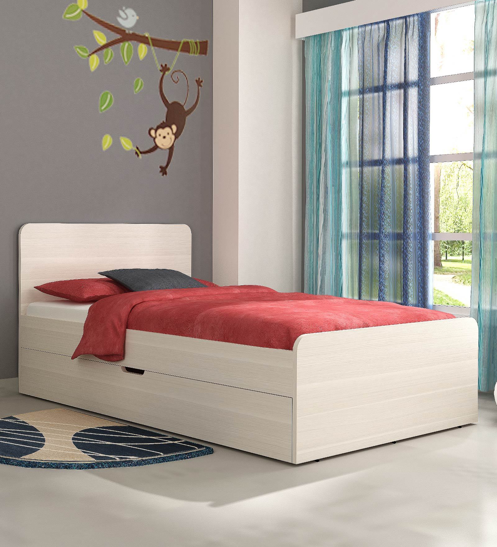 Raina Kids Double Bed with Pull Out Trundle in Oak Finish