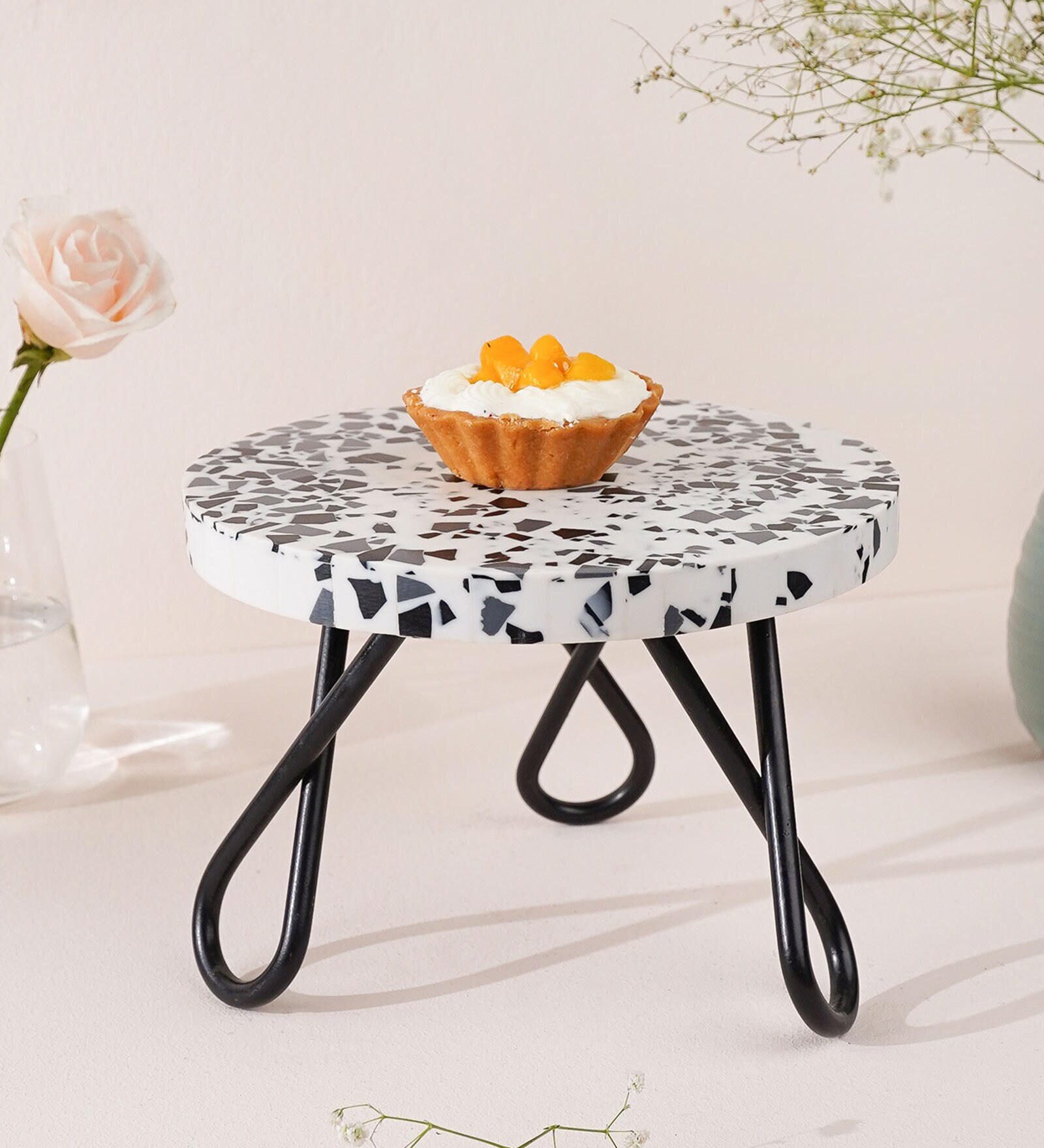 Rainbow Speckled White & Black MDF & Metal Cake Stand