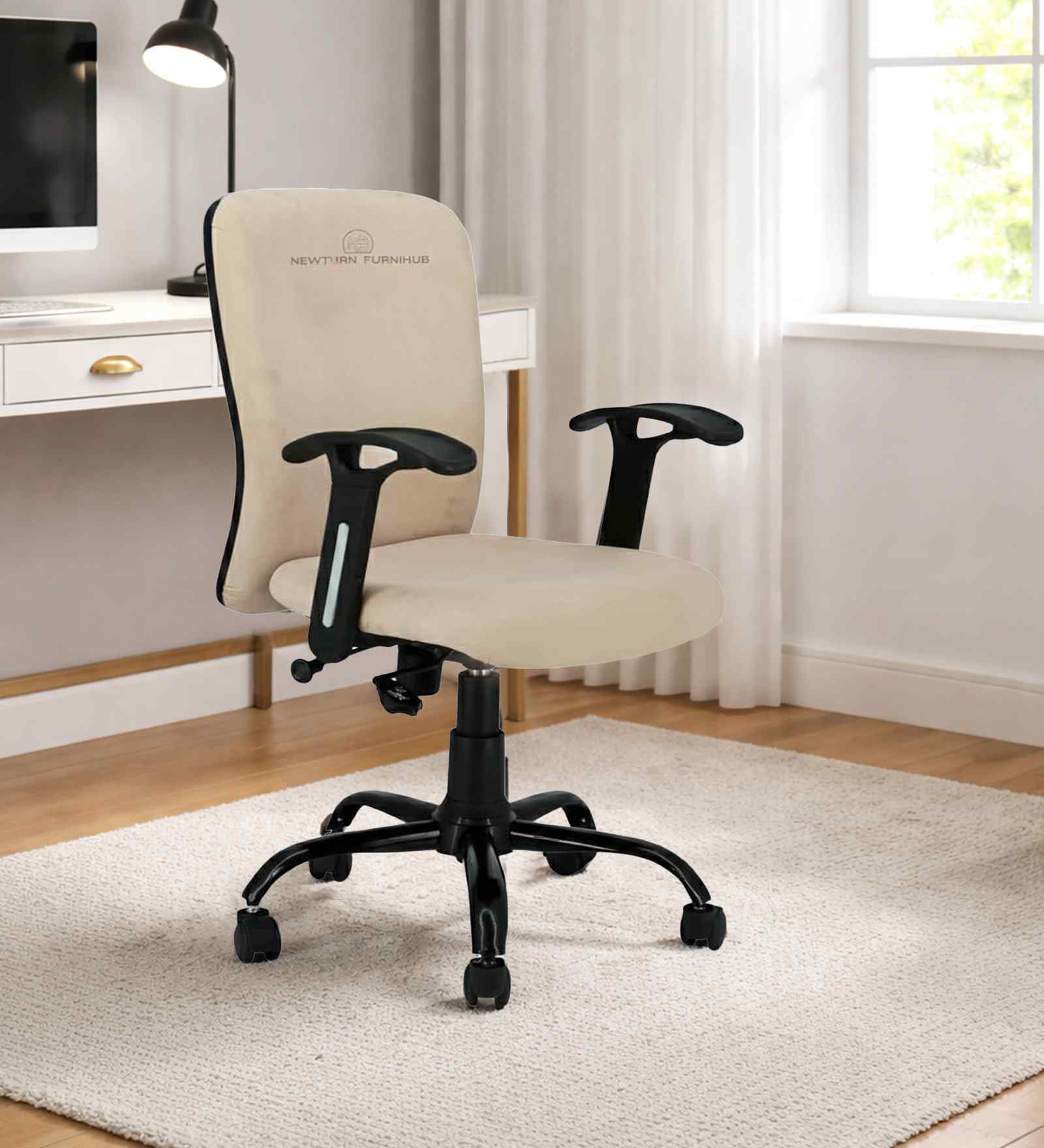 Rainbow Velvet Fabric Executive Chair In Cream Colour