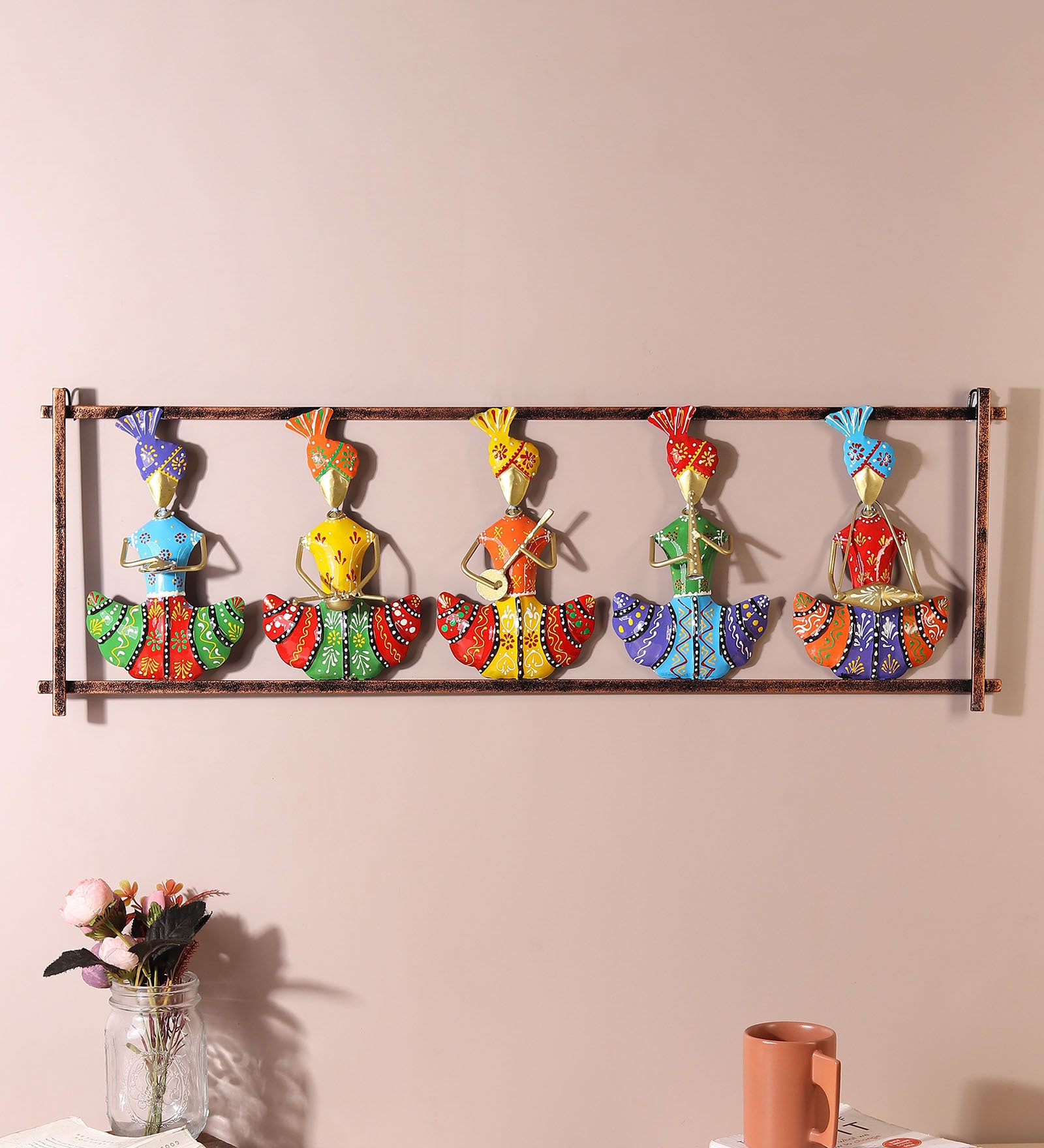 (1Pc) Multicolor Metal Rajasthani Folk Figures Wall Decor For Living Room