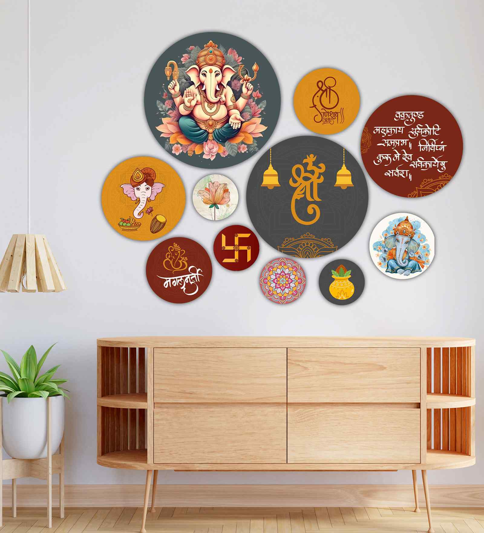 Set of 11 Decorative Ganesha Wall Art Stickers