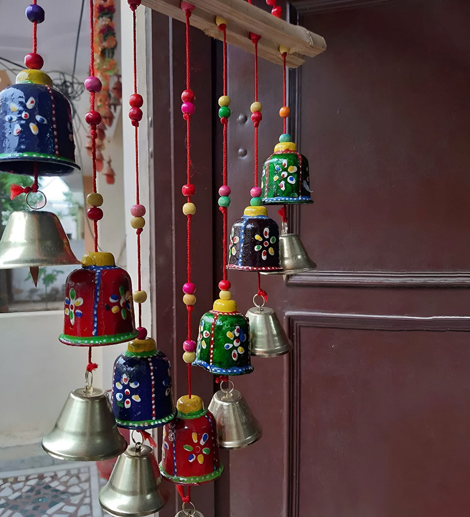Rajasthani Wooden Colored Bells Wall Hanging Rajasthani Wooden Colored Bells Wall Hanging