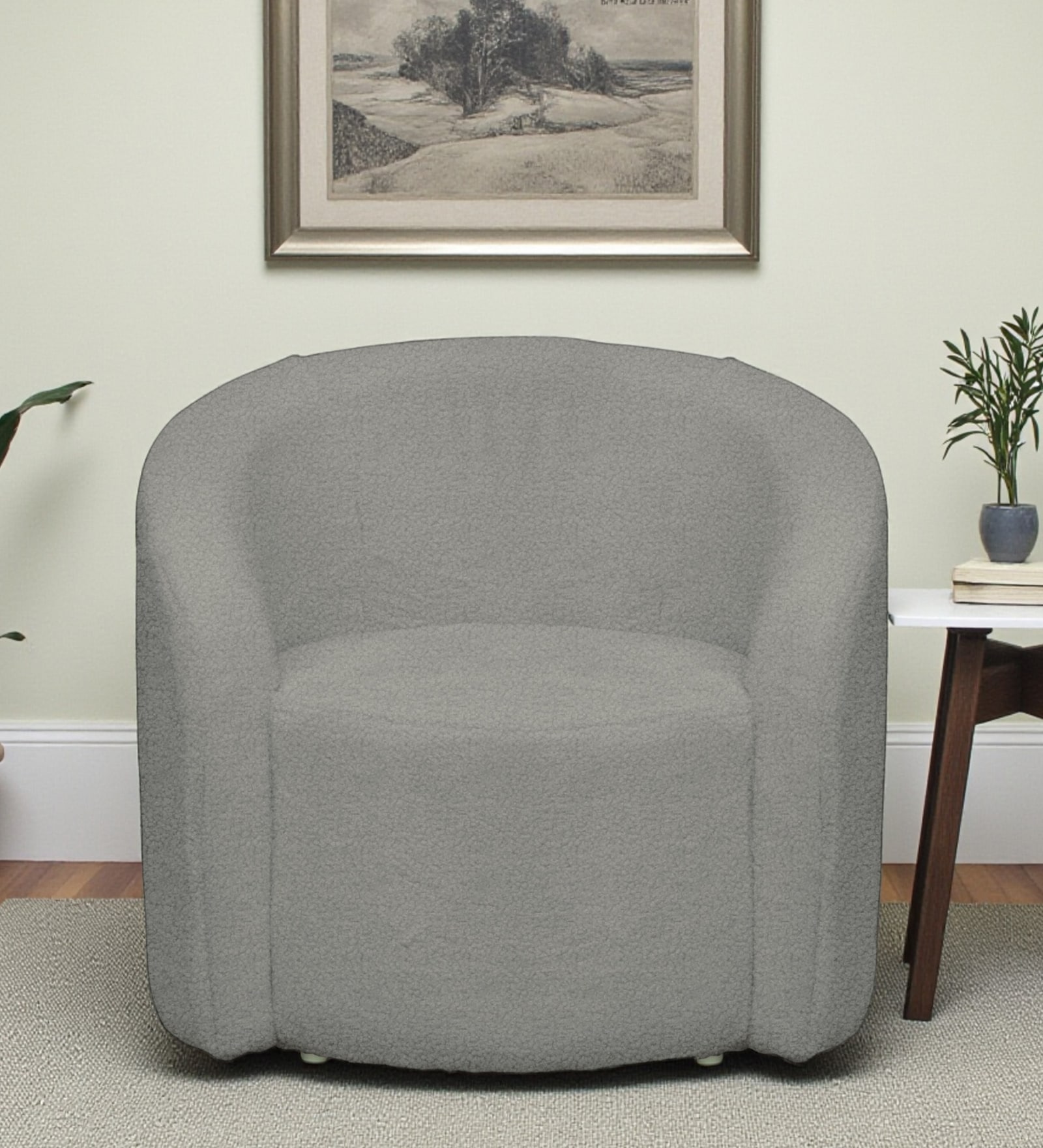 Ramee Boucle Fabric 1 Seater Sofa in  Grey Colour