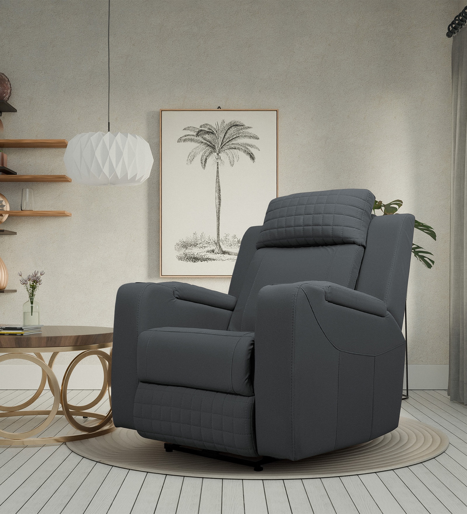 Ramp Recliner Sofa Fabric In Black Color