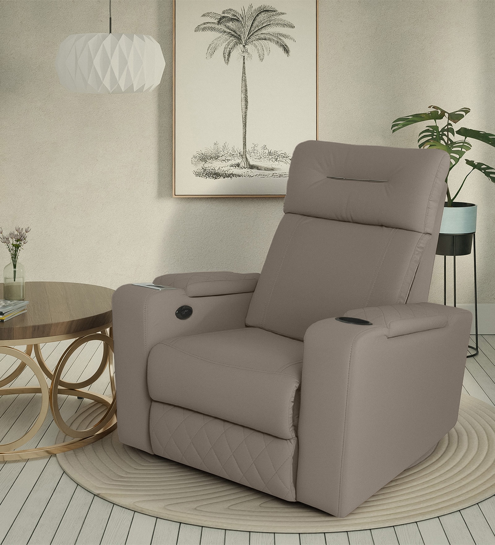 Ramp Recliner Sofa Fabric In Brown Color