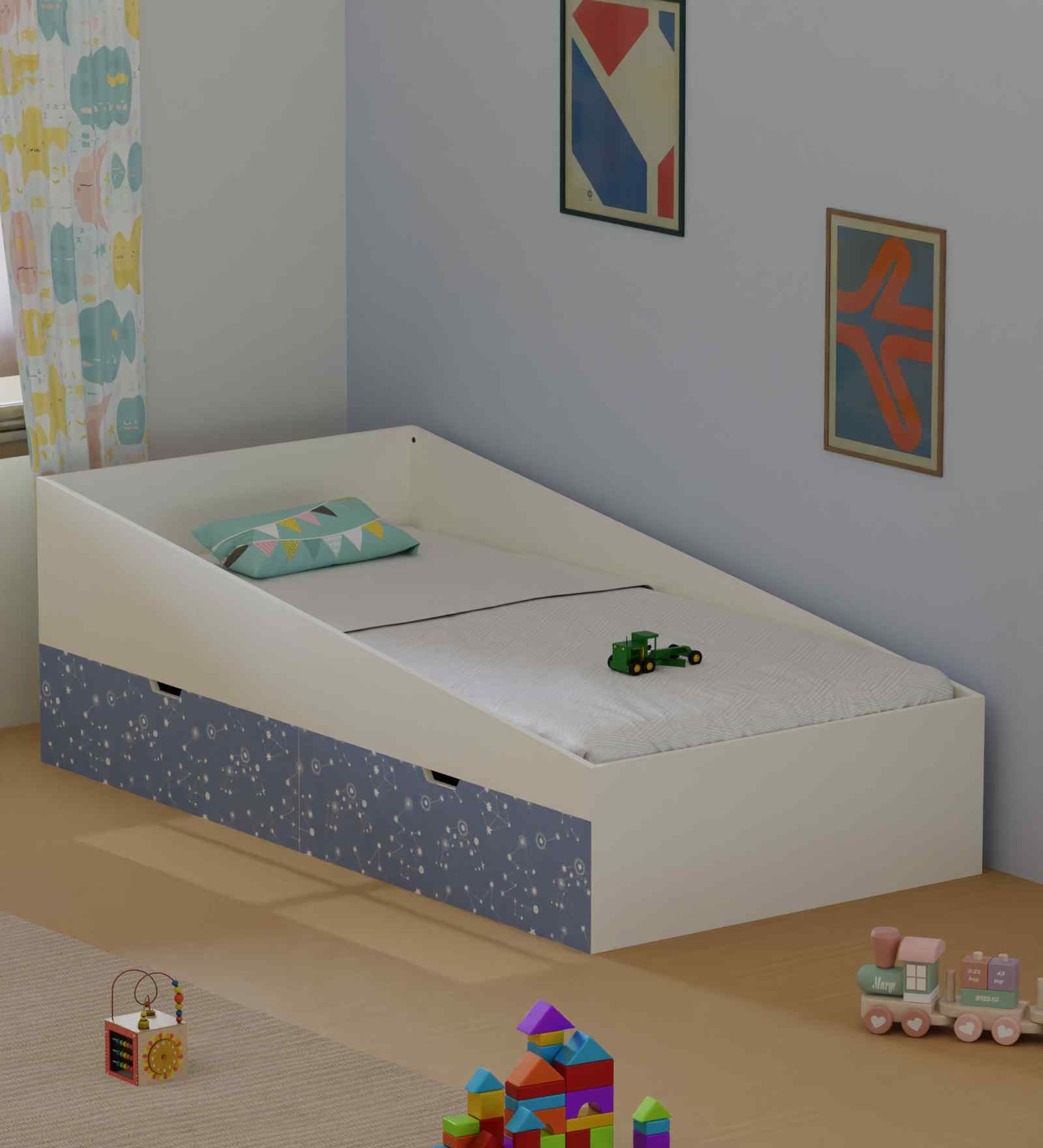 Ramp Up Single Bed in White and Space Theme