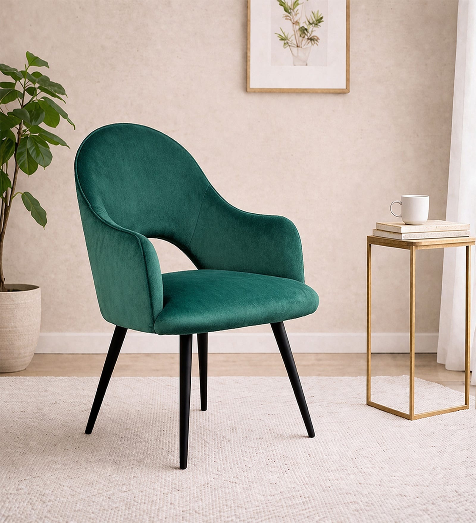 Rams Velvet Arm Chair In Teal Green Colour