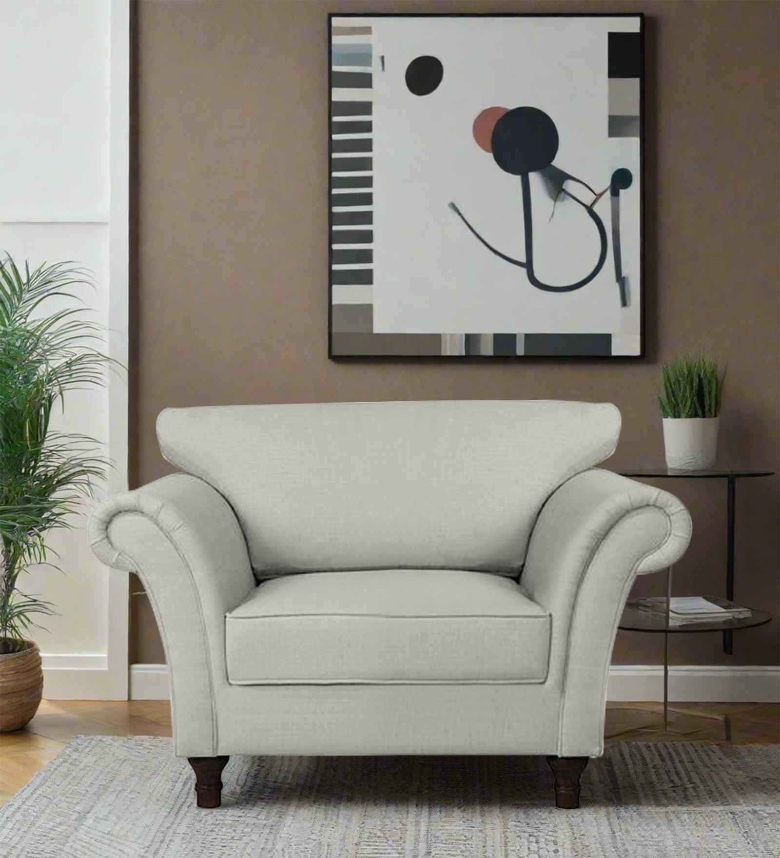 Rana Fabric 1 Seater Sofa in Pearl White Color