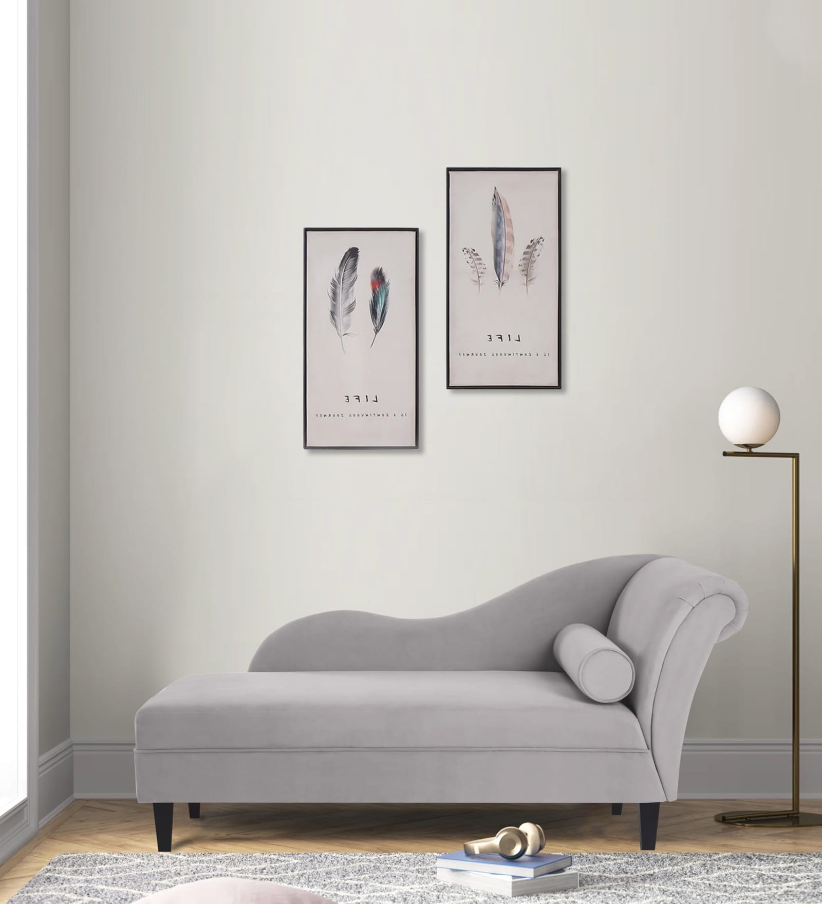 Rana Velvet Lhs Chaise Lounger In Concrete Grey Colour