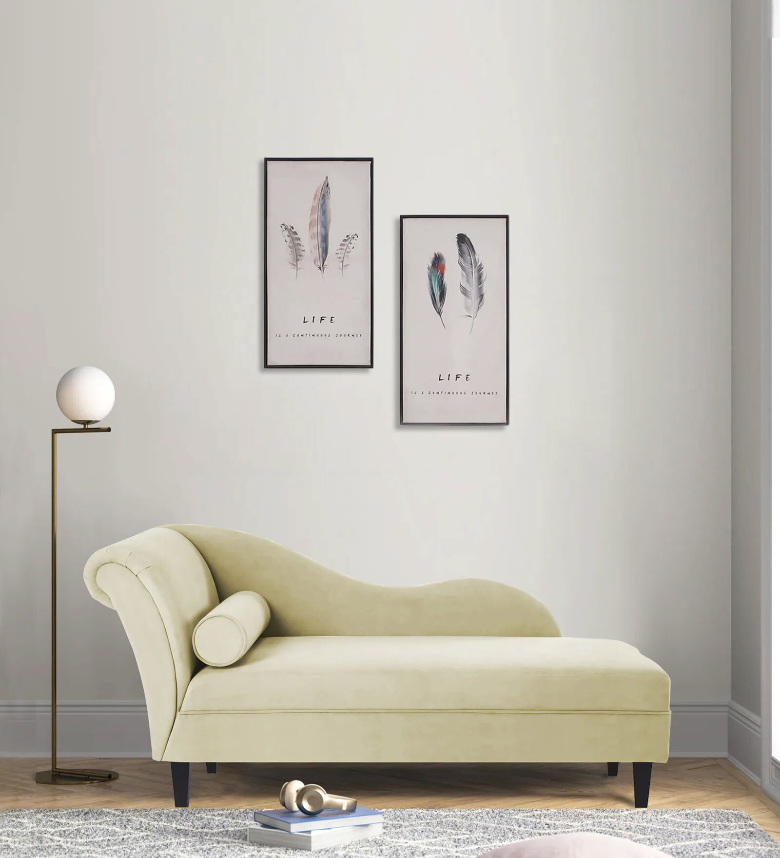 Europa velvet RHS Chaise Lounger In Warm White Colour