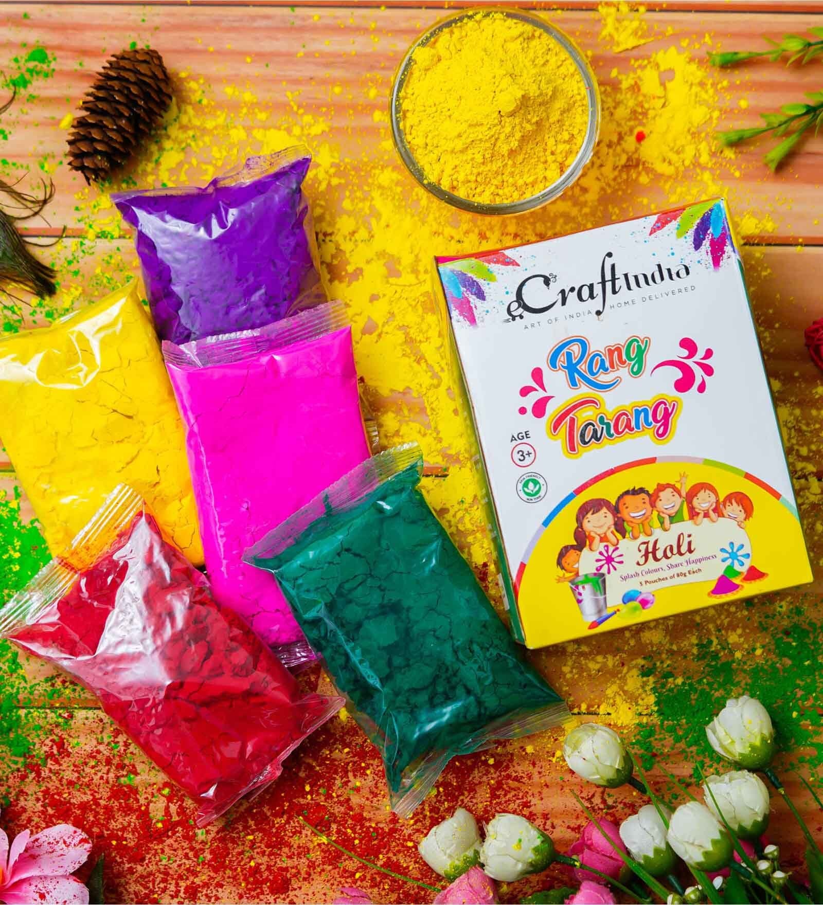 Rang Tarang  Natural Holi Colour Organic (Pack of 5- 80g each)