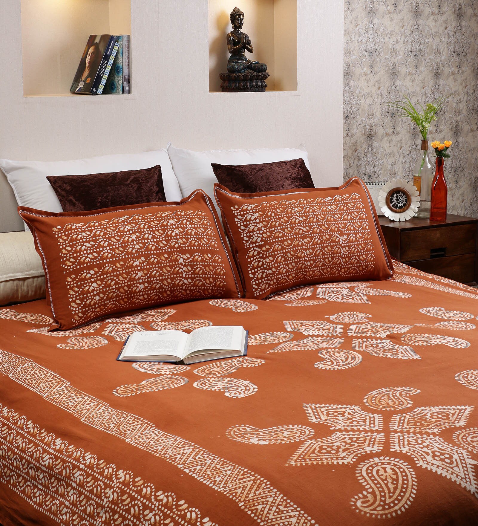 Buy RangDesi Brown Cotton Handcrafted Batik 102 x 94 Inch Double Bed