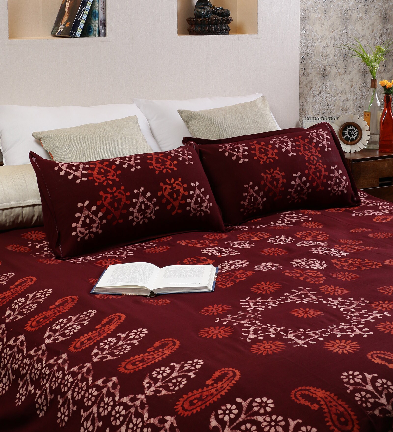 Buy RangDesi Brown Cotton Batik 102 x 94 Inch Double Bed Sheet (with