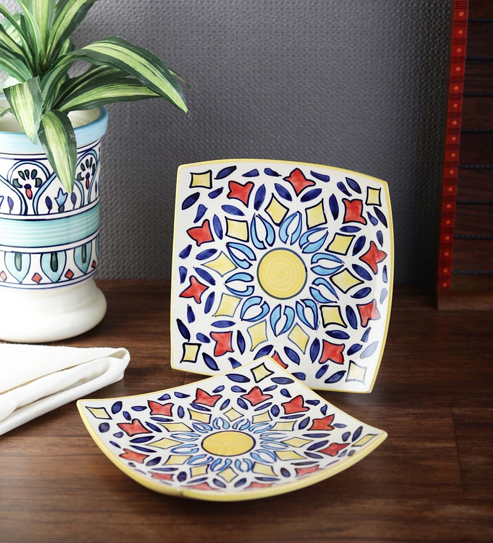 Rangriti Yellow & Red 6.5 Inch (Set of 2) Ceramic Appetizer Platter Rangriti Yellow & Red 6.5 Inch (Set of 2) Ceramic Appetizer Platter