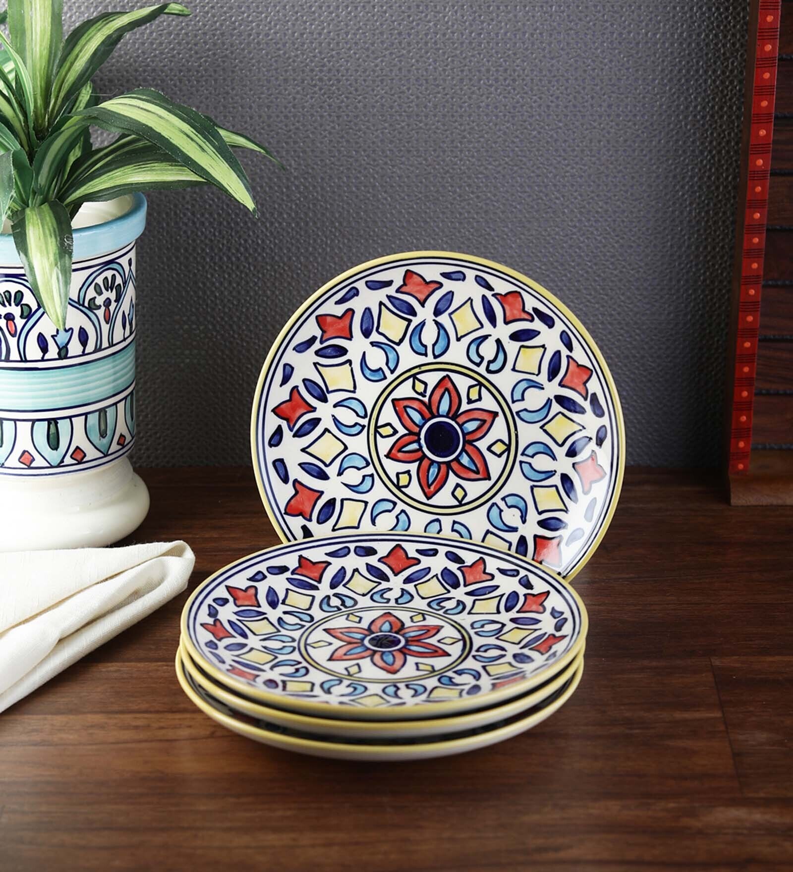 Rangriti 7 Inch Multicolour Ceramic (Set of 4) Quarter Plate