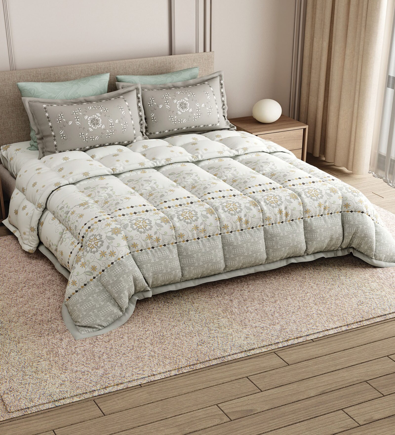Blue Rangriti King Size Bedding Set with 180TC Bedsheet With Comforter & 2pc Pillow Covers