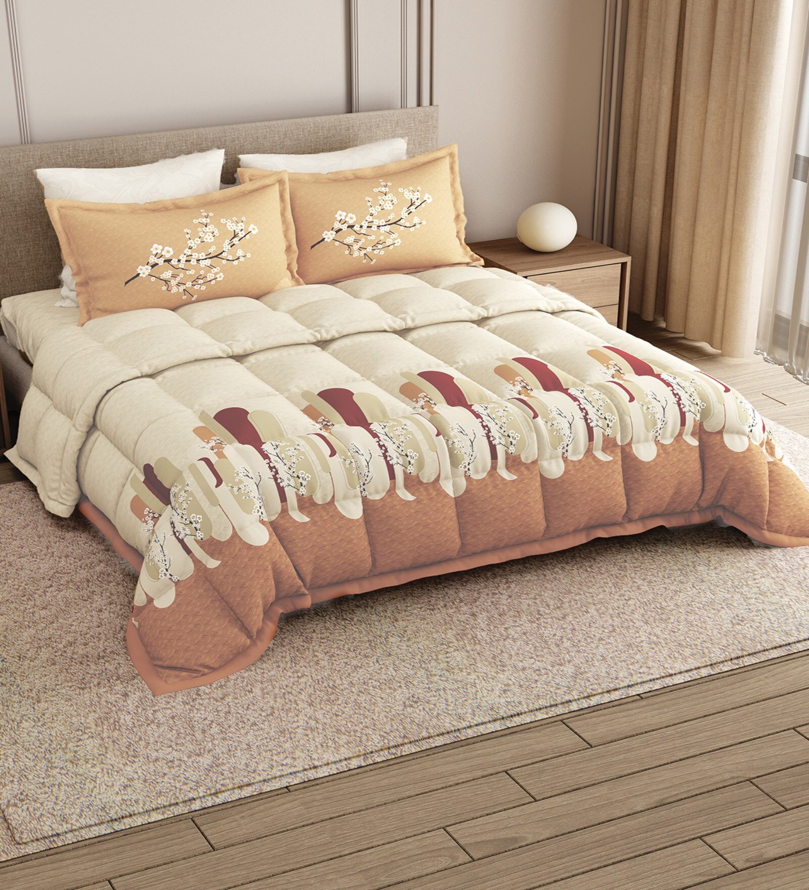 Yellow Rangriti King Size Bedding Set with 180TC Bedsheet With Comforter & 2pc Pillow Covers