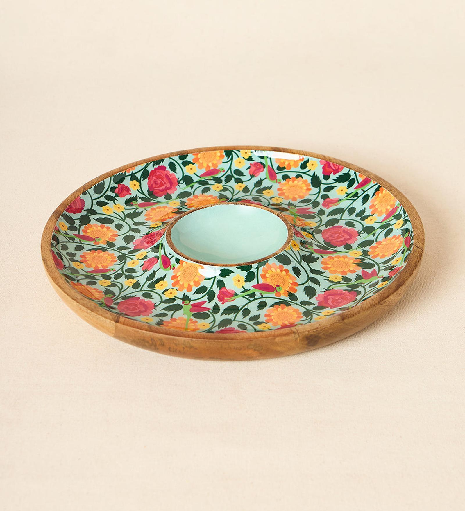 Rani Bagh Wooden Chip & Dip Platter, 12"dia