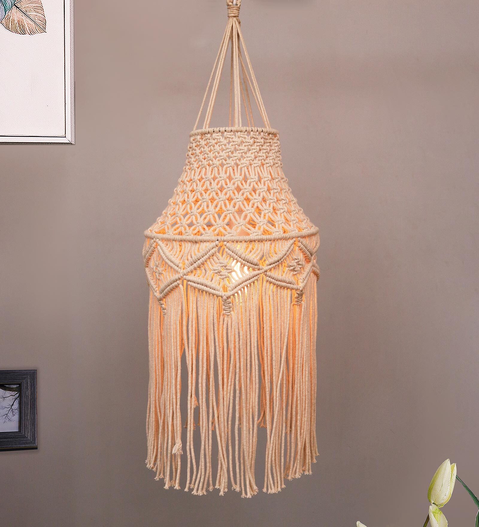 Raphael Beige Cotton Hanging Light