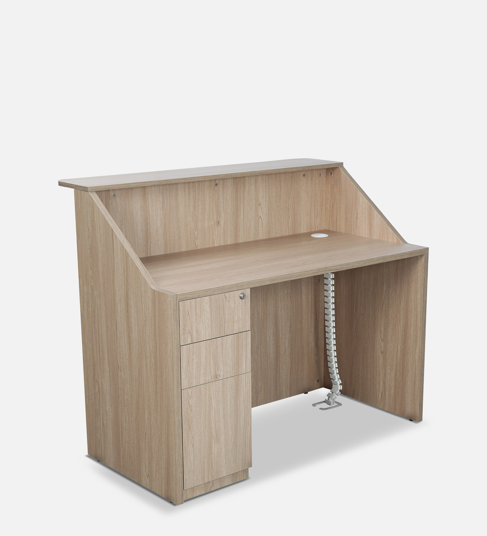 Raptor Reception Desk with Supporting Pedestal in Light Brown Colour