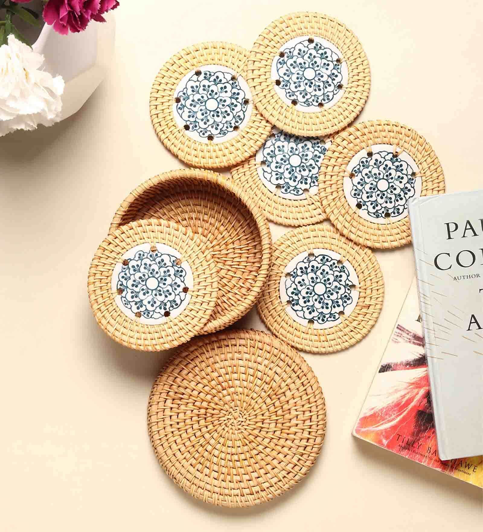 Rattan Coasters Set, Bamboo Coasters, Tea Coasters