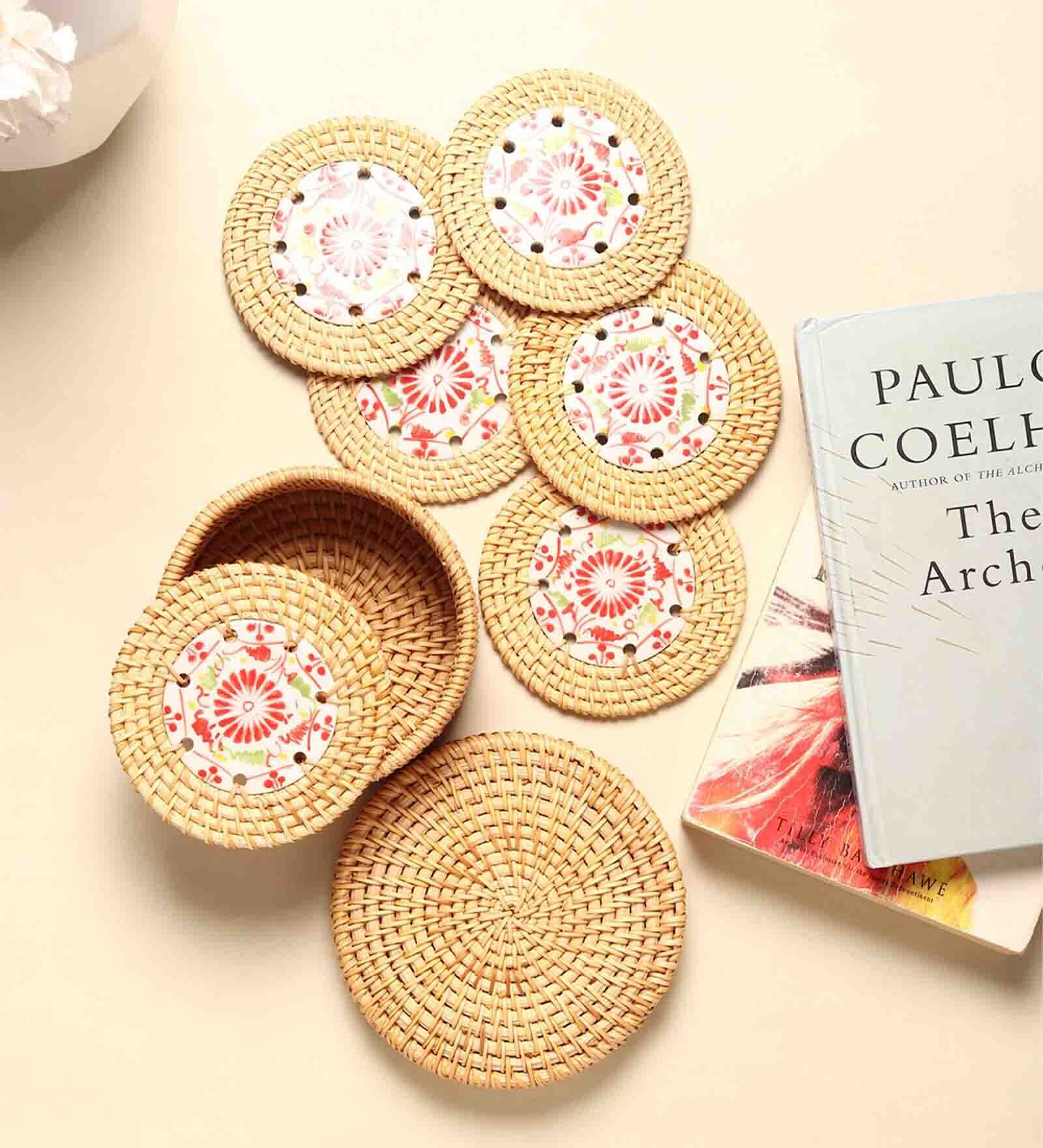 Rattan Coasters Set, Bamboo Coasters, Tea Coasters