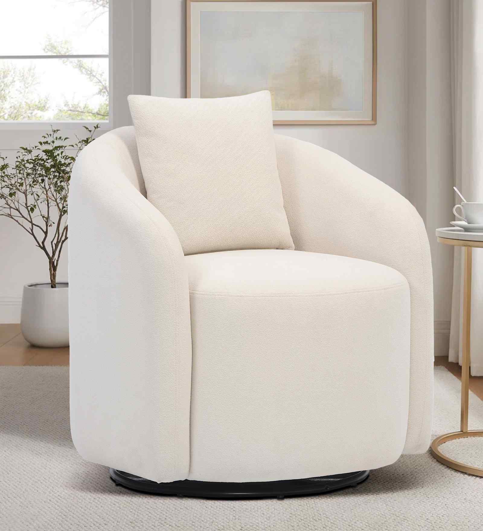 Ravello Svivel Boucl  Fabric Lounge Chair in Cream Colour