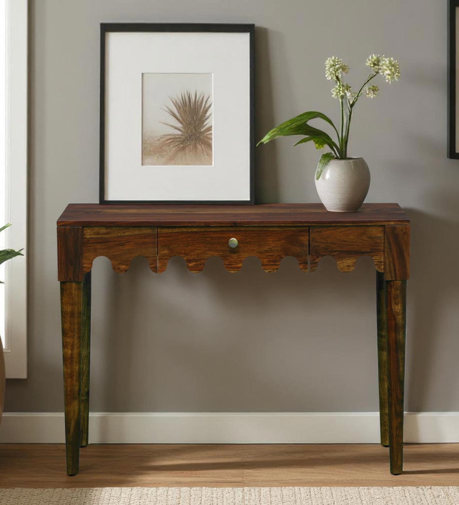 Ravenel Sheesham Wood Console Table In Provincial Teak Finish