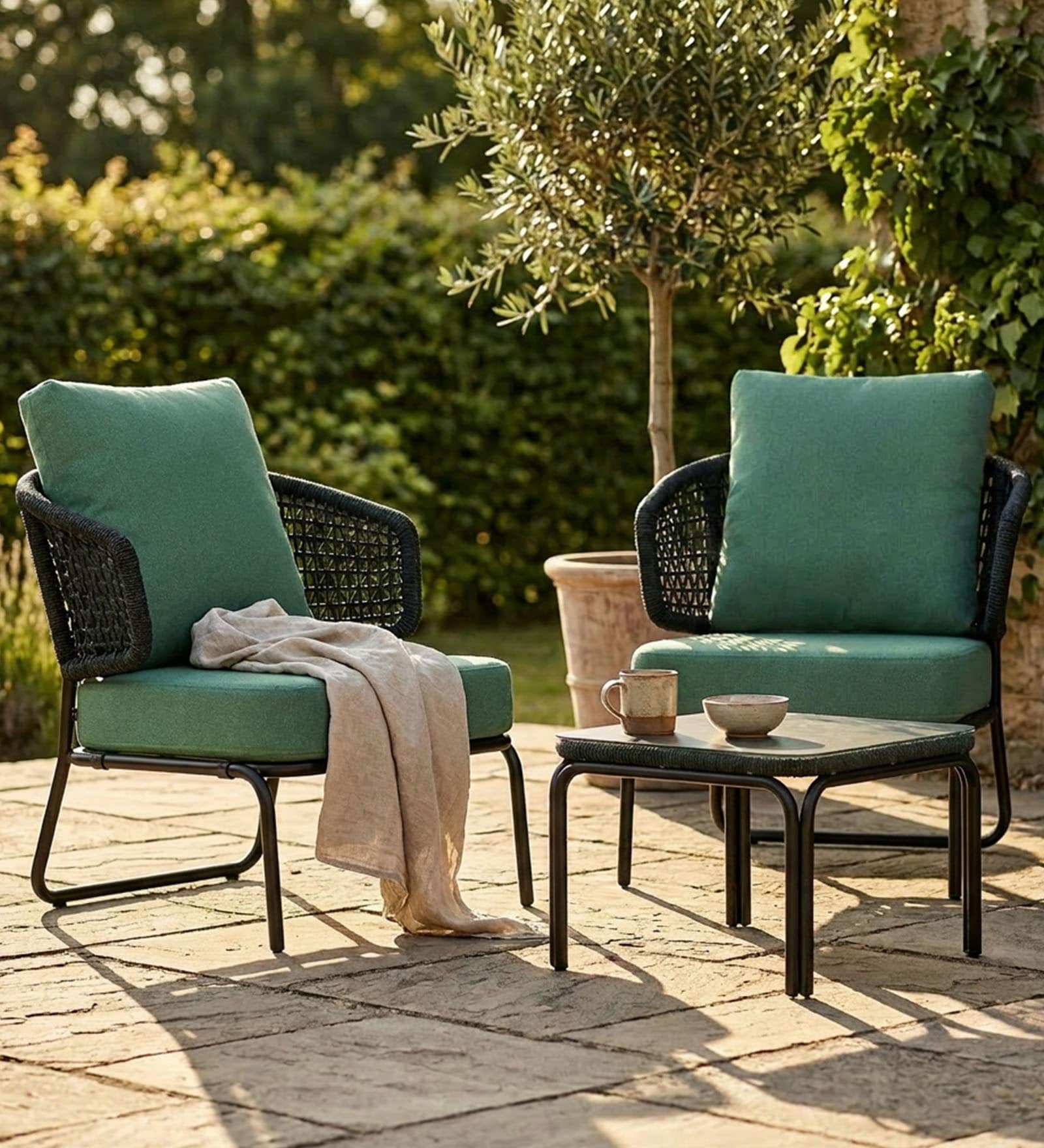 Ravin Wicker Outdoor Table & Chair Set In English Grey Finish