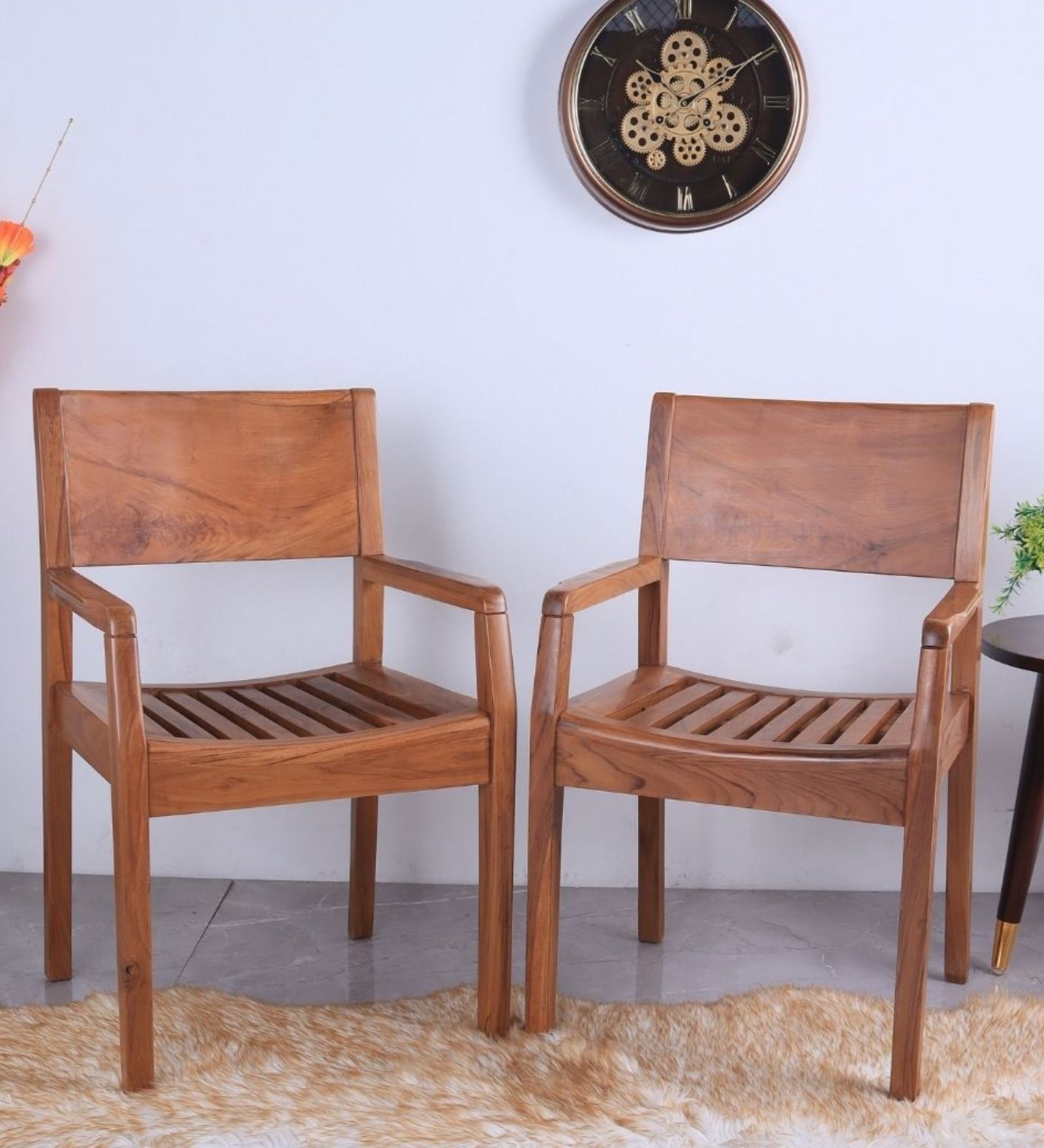 Raviso Teak Wood Arm Chair In Teak Colour (Set of 2)