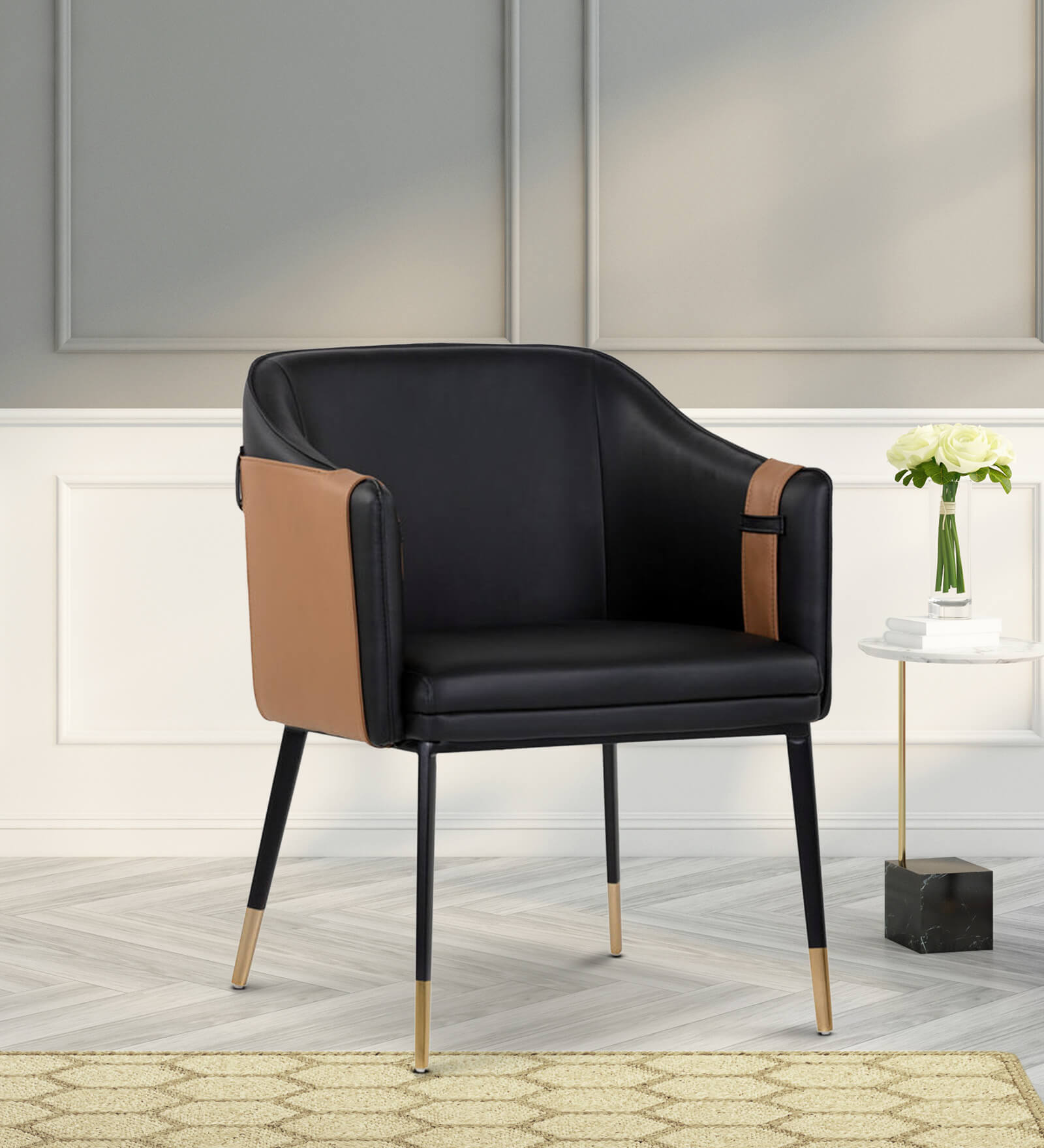 Raw Leatherette Arm Chair in Black Colour