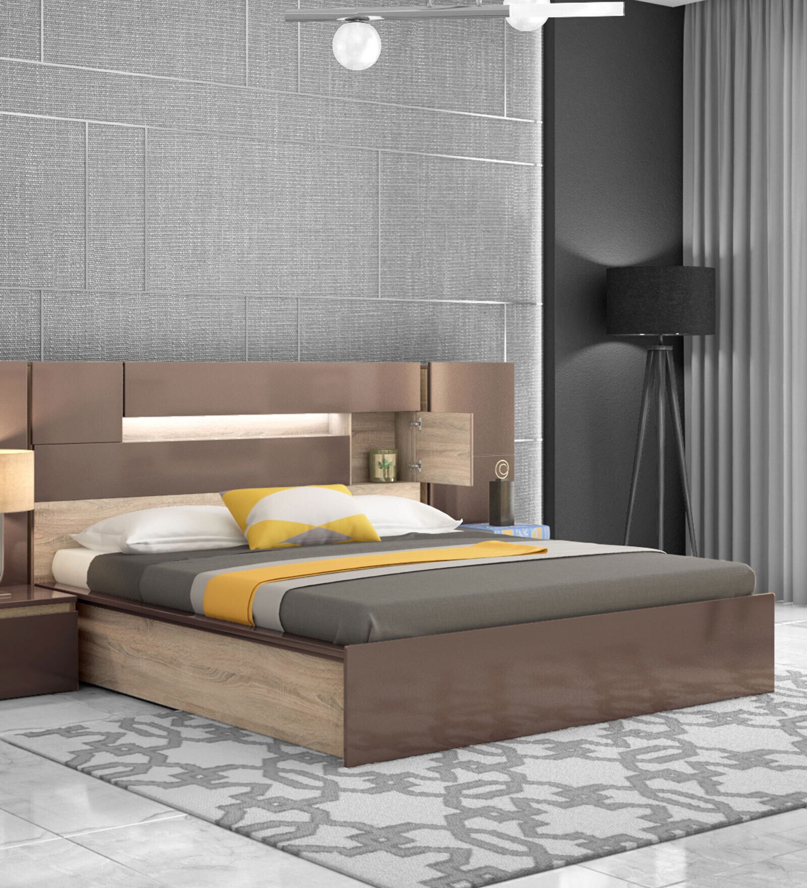 Ray King Size Bed with Hydraulic Storage in Brown Finish Ray King Size Bed with Hydraulic Storage in Brown Finish