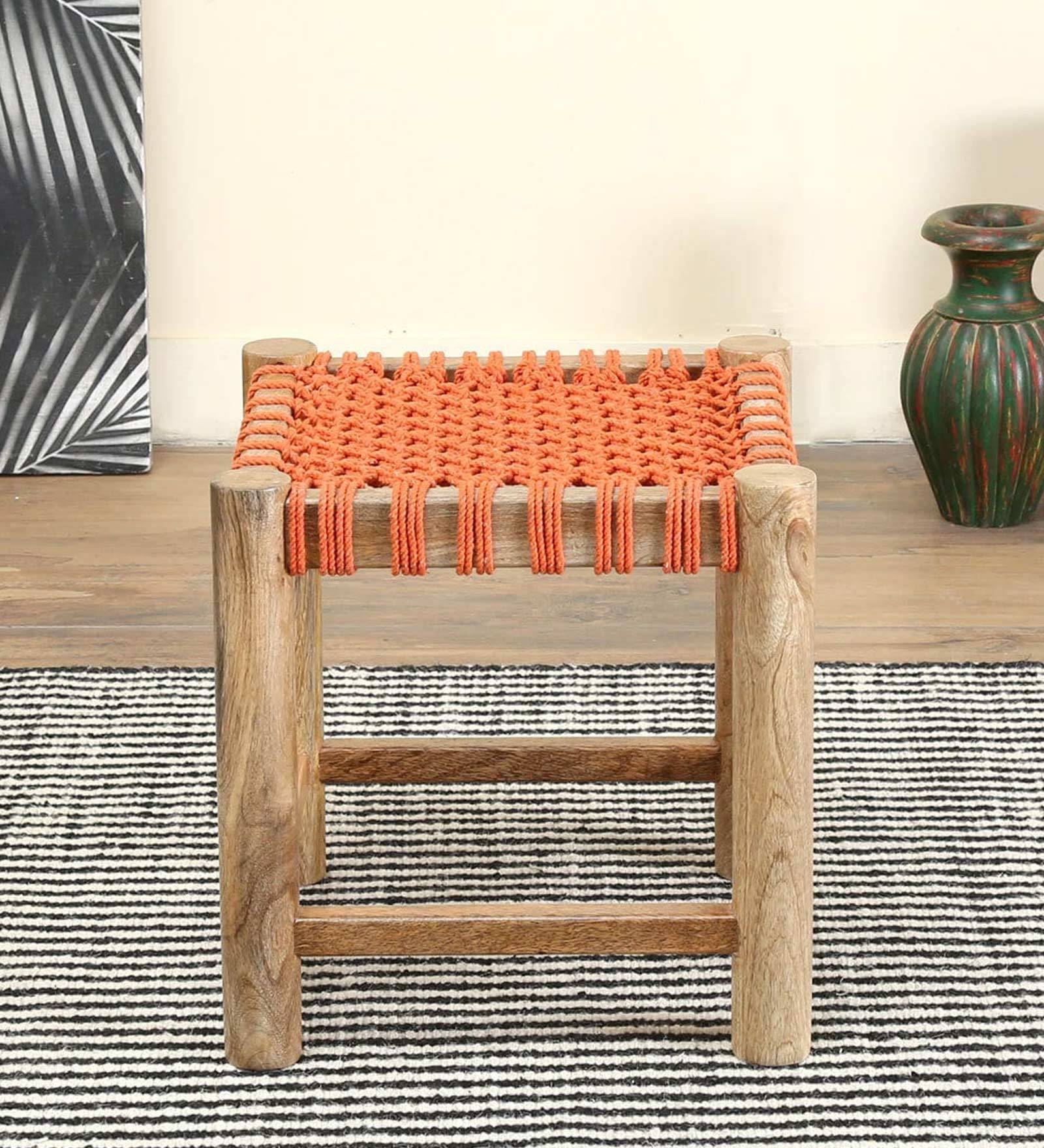 Buy Raye Solid Wood Woven Rope Stool at 5% OFF by Bohemiana from Pepperfry | Pepperfry