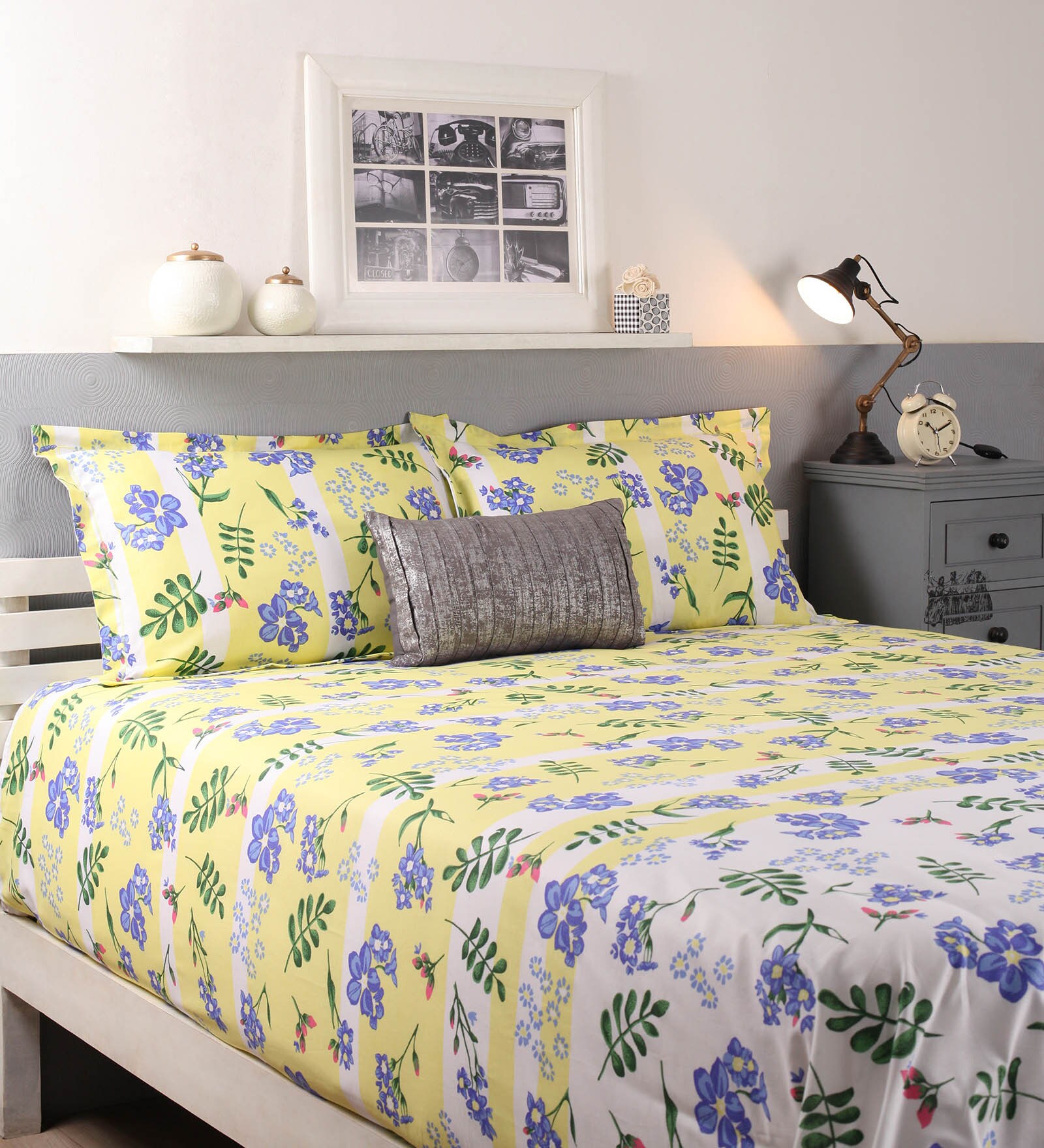 Buy Lemon Cotton King Size Bed sheet Set of 3 by Raymond Home Online