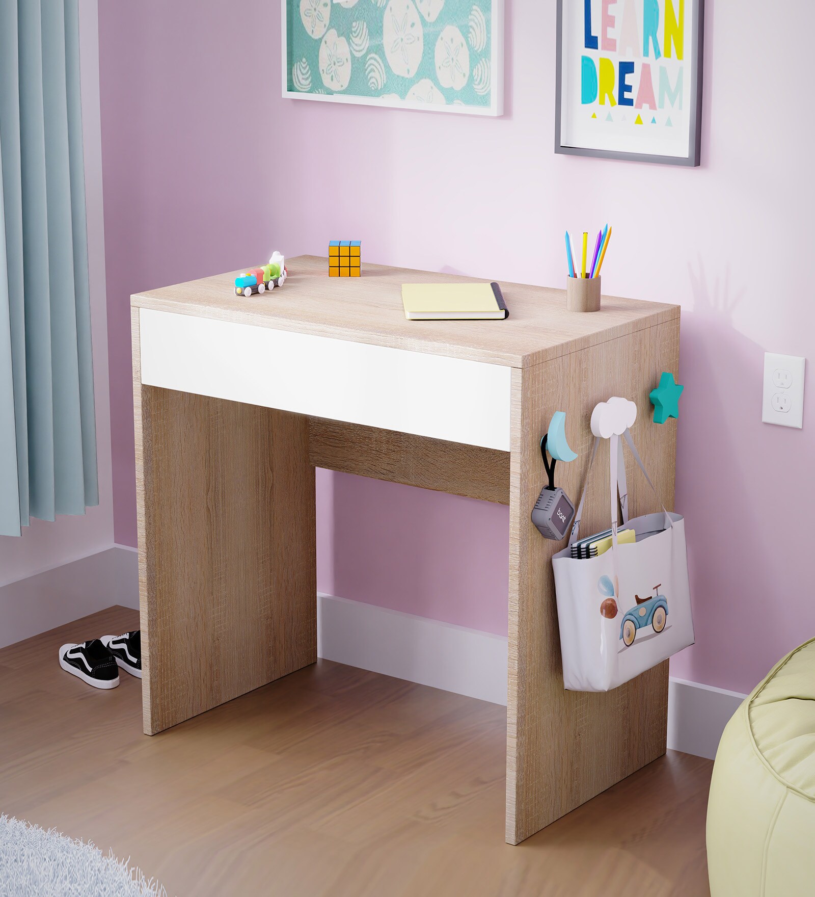 Razzmatazz Kids Study Table in Oak & White Colour