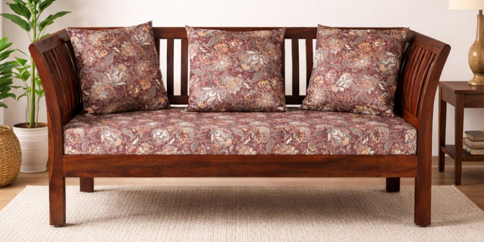 Radom Sheesham Wood 2 Seater Sofa In Honey Oak Finish