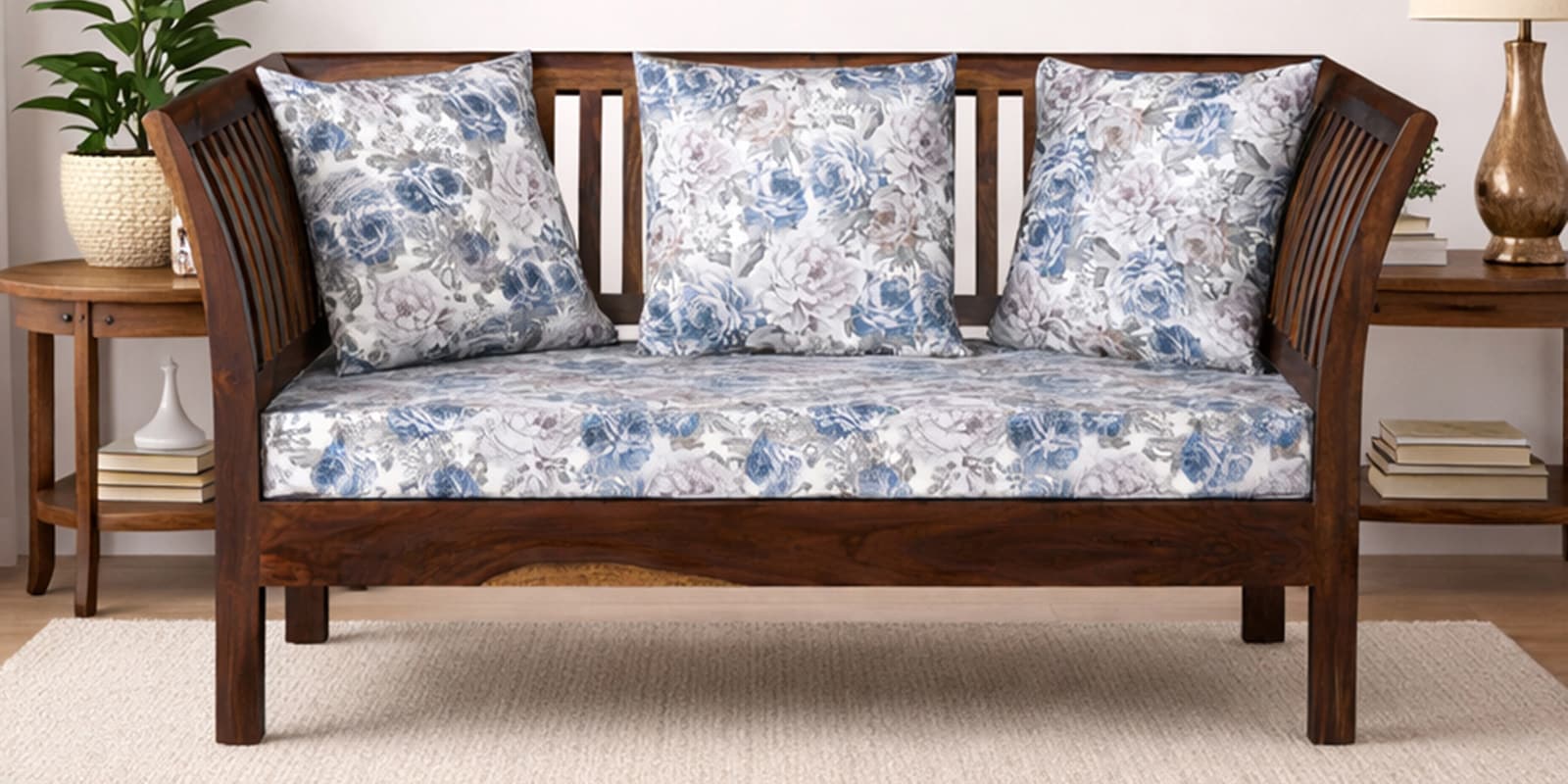 Radom Sheesham Wood 2 Seater Sofa In Provincial Teak Finish