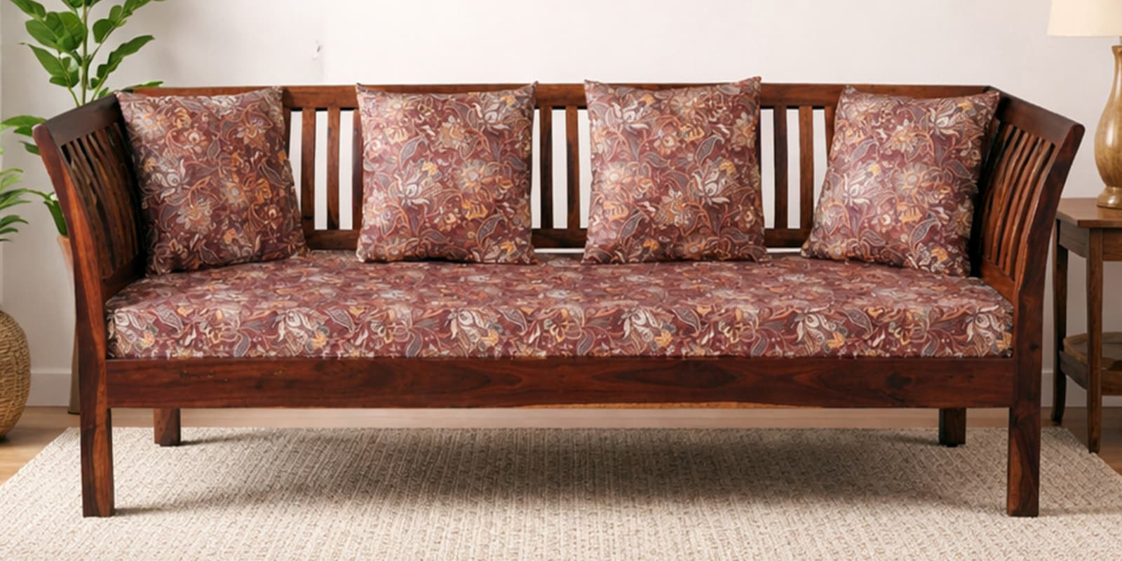Radom Sheesham Wood 3 Seater Sofa In Honey Oak Finish