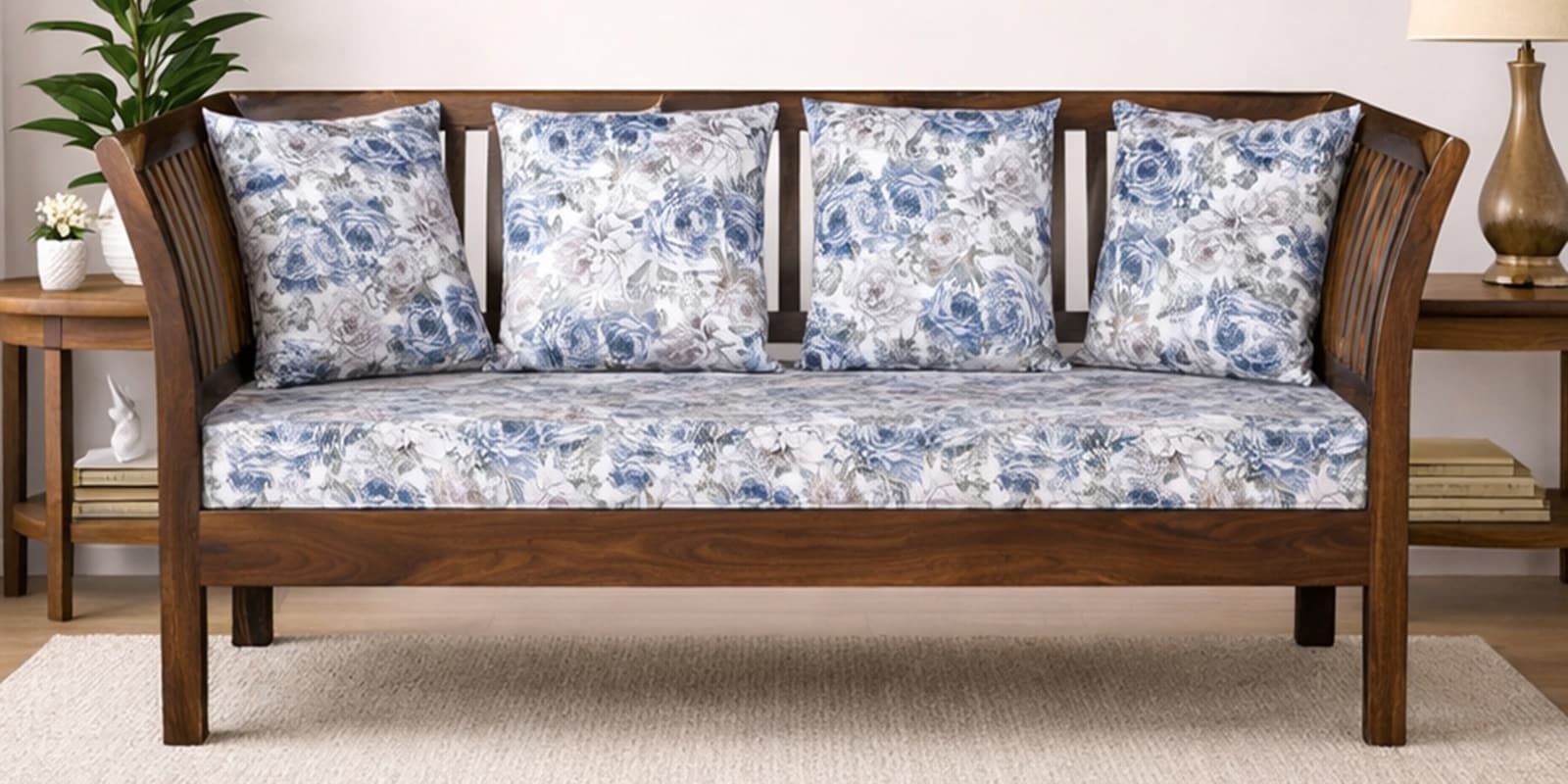 Radom Sheesham Wood 3 Seater Sofa In Provincial Teak Finish