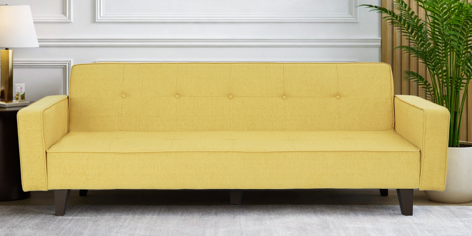 Rakuten Fabric 3 Seater Convertible Sofa Cum Bed In Yellow Colour