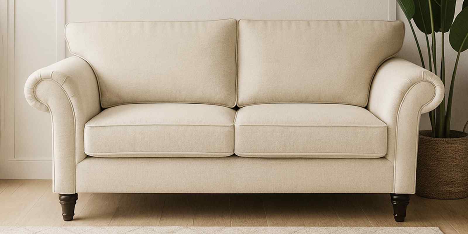 Rana Fabric 2 Seater Sofa in Cotton Beigen Color