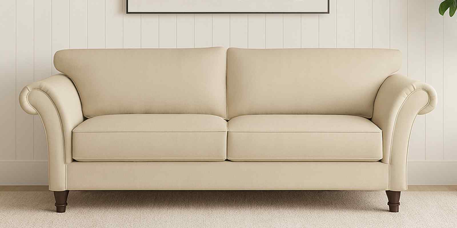 Rana Fabric 3 Seater Sofa in Cotton Beigen Color