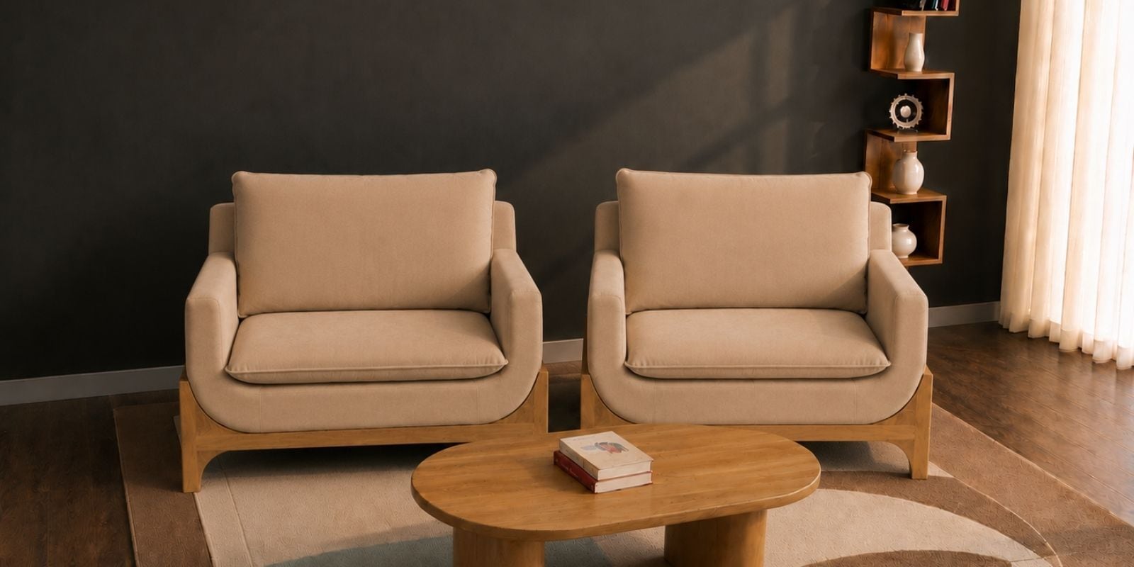 Raya Custom Upholstered 1+1 Seater Sofa Set In Beige Color