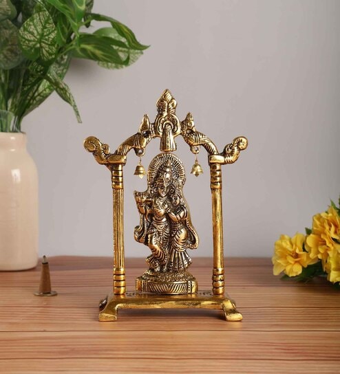 Radha Krishna Gold Aluminium Religious Idols