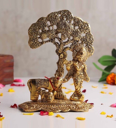 (1Pc) Gold Metal Radha Krishna Idol & Figurine For Home