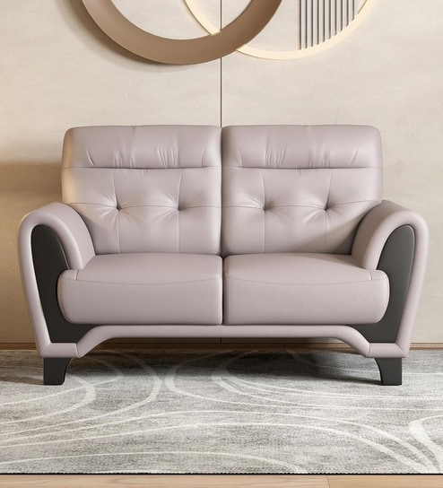 Radiance Leather 2 Seater Sofa In Light Grey Color
