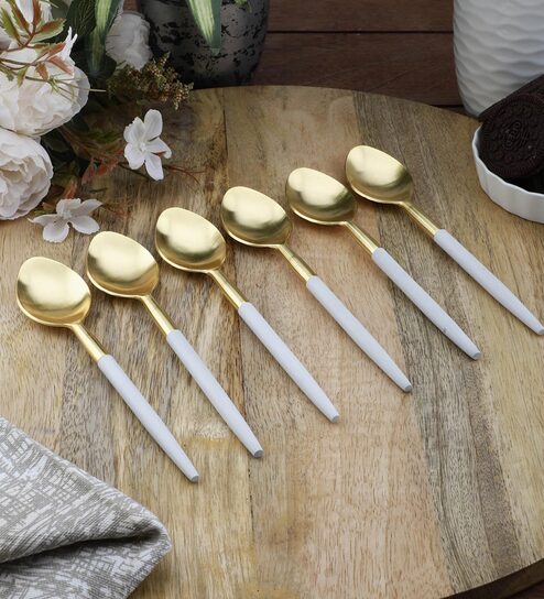 Radiant (Set of 6) White Colour Stainless Steel Tea Spoon by Vareesha