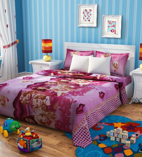 Buy Rago Kids Barbie Double Bedsheet With 2 Pillow Covers Online