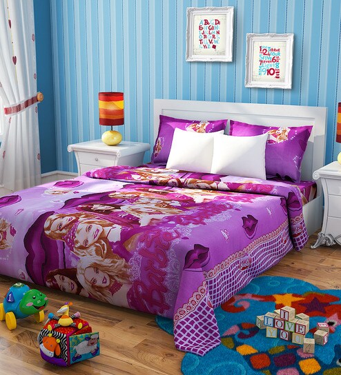 Buy Rago Kids Barbie Poly Cotton Double Bedsheet With 2 Pillow